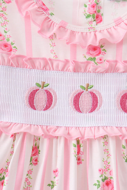 Pink Pumpkin Embroidery Ruffle Dress