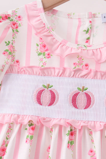 Pink Pumpkin Embroidery Ruffle Shorts Set