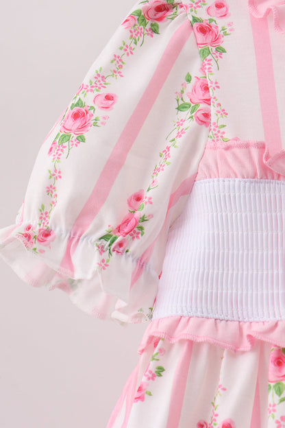 Pink Pumpkin Embroidery Ruffle Shorts Set