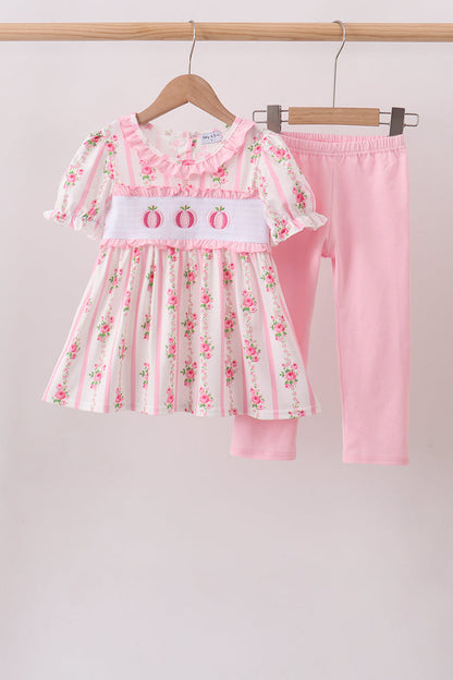 Pink Pumpkin Embroidery Ruffle Pants Set