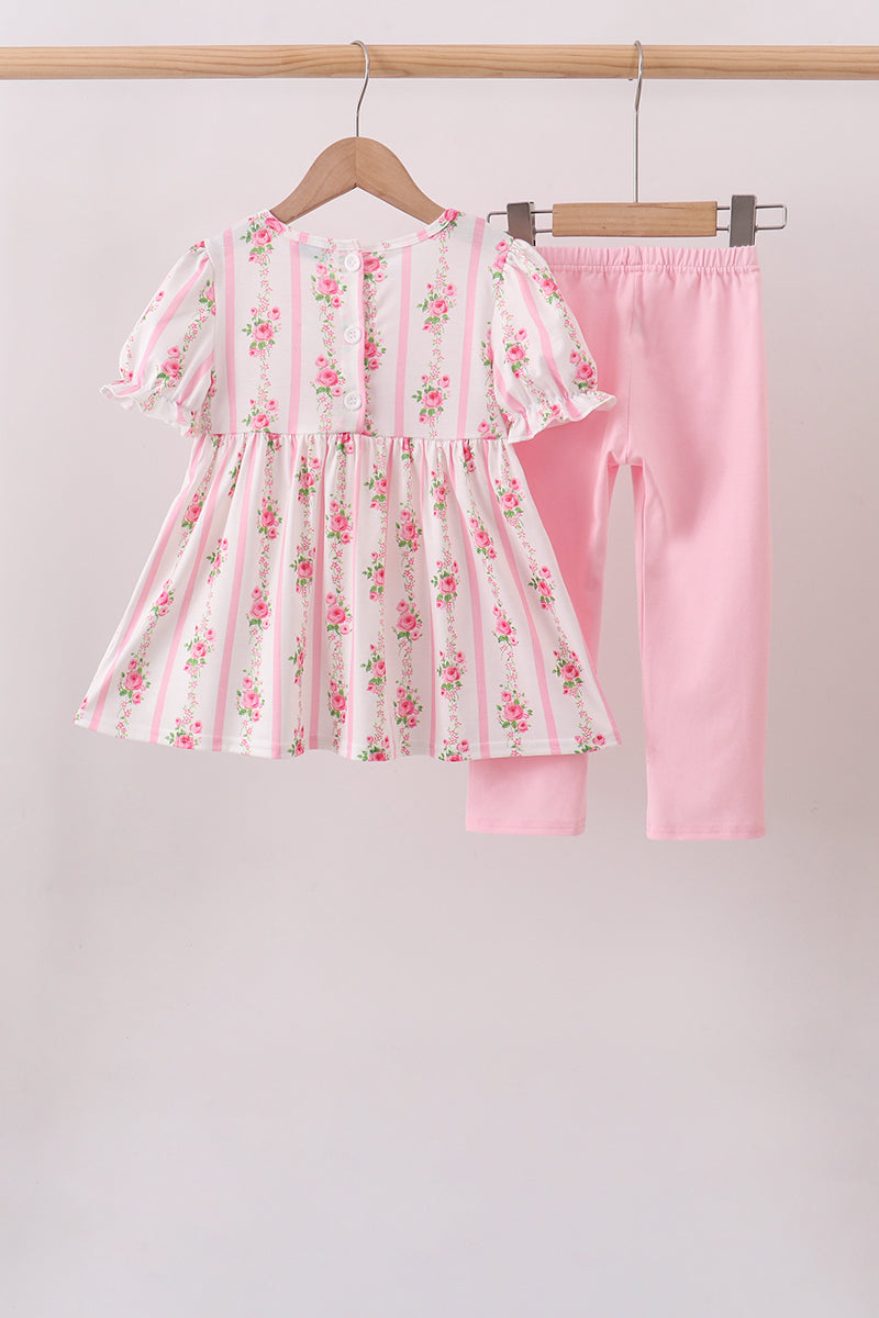 Pink Pumpkin Embroidery Ruffle Pants Set