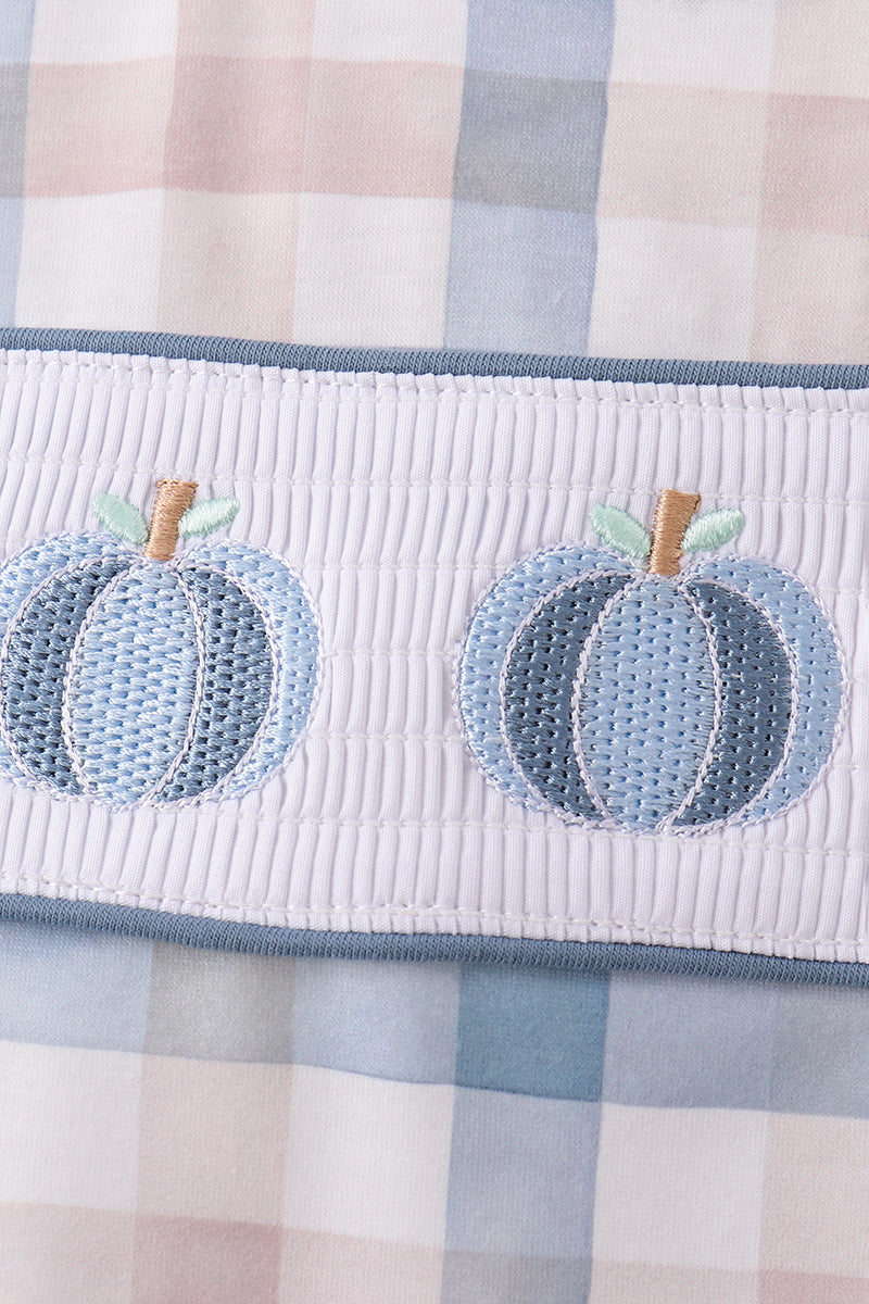 Blue Pumpkin Embroidery Gingham Shorts Set