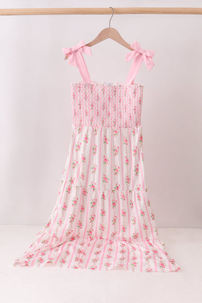 Pink Pumpkin Floral Smocked Mom Dress