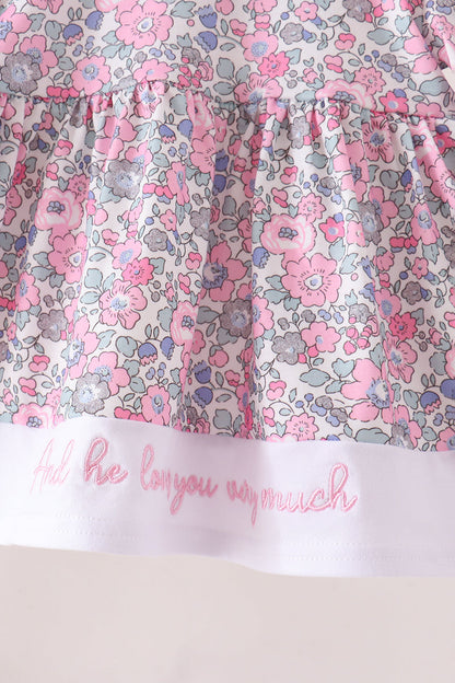 Pink Floral Embroidery Bloomer Set