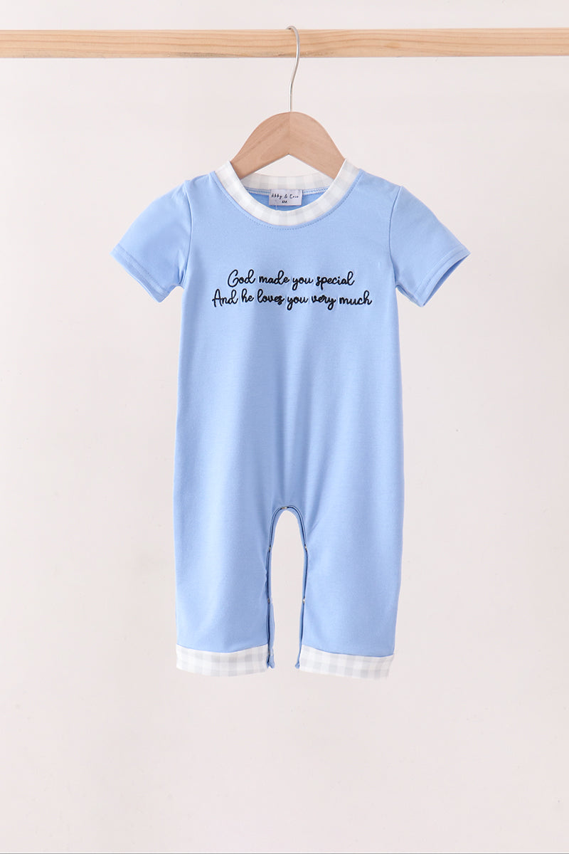 Blue Embroidery Romper