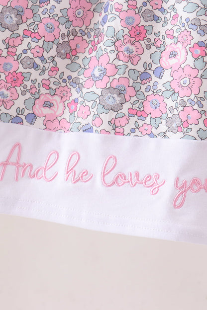 Pink Floral Embroidery Ruffle Dress