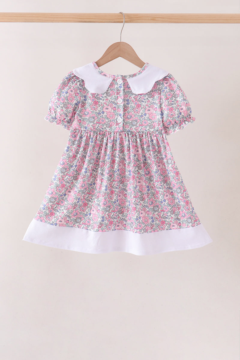 Pink Floral Embroidery Ruffle Dress
