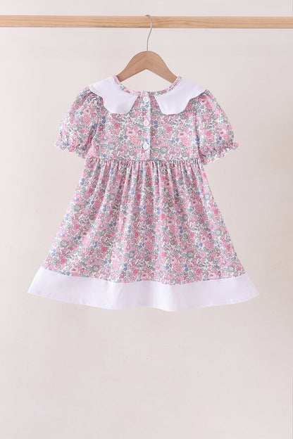 Pink Floral Embroidery Ruffle Dress