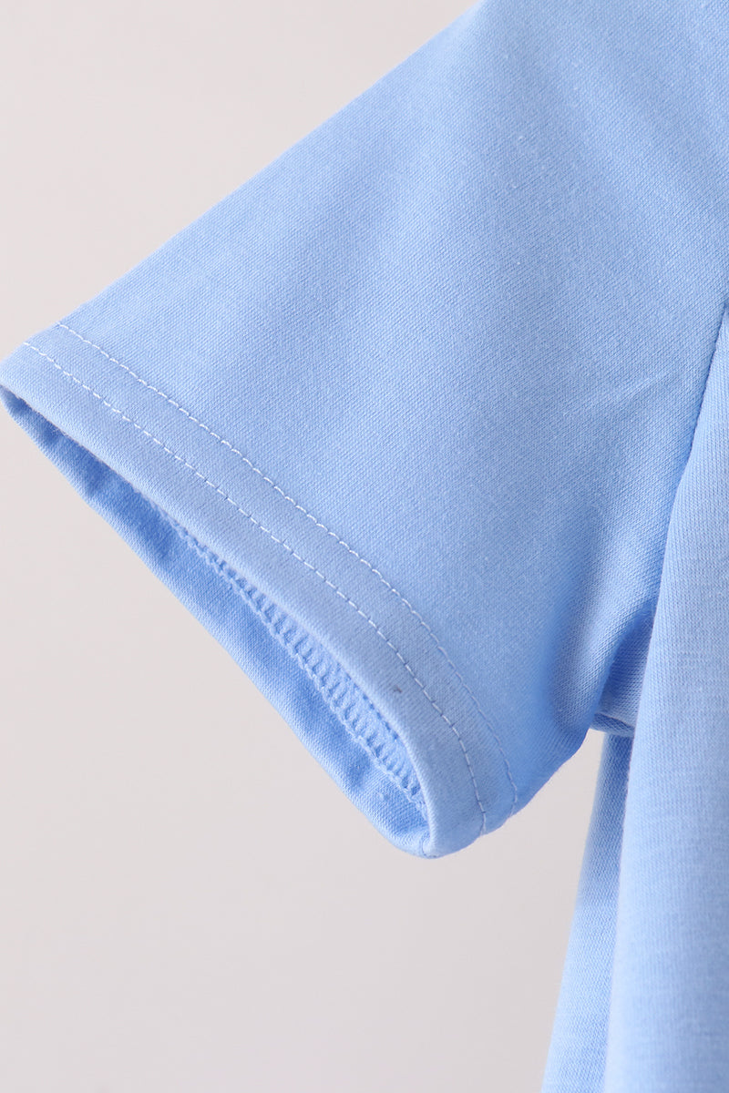Blue Embroidery Gingham Pants Set
