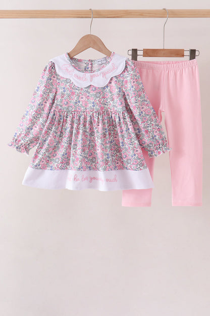 Pink Floral Embroidery Pants Set