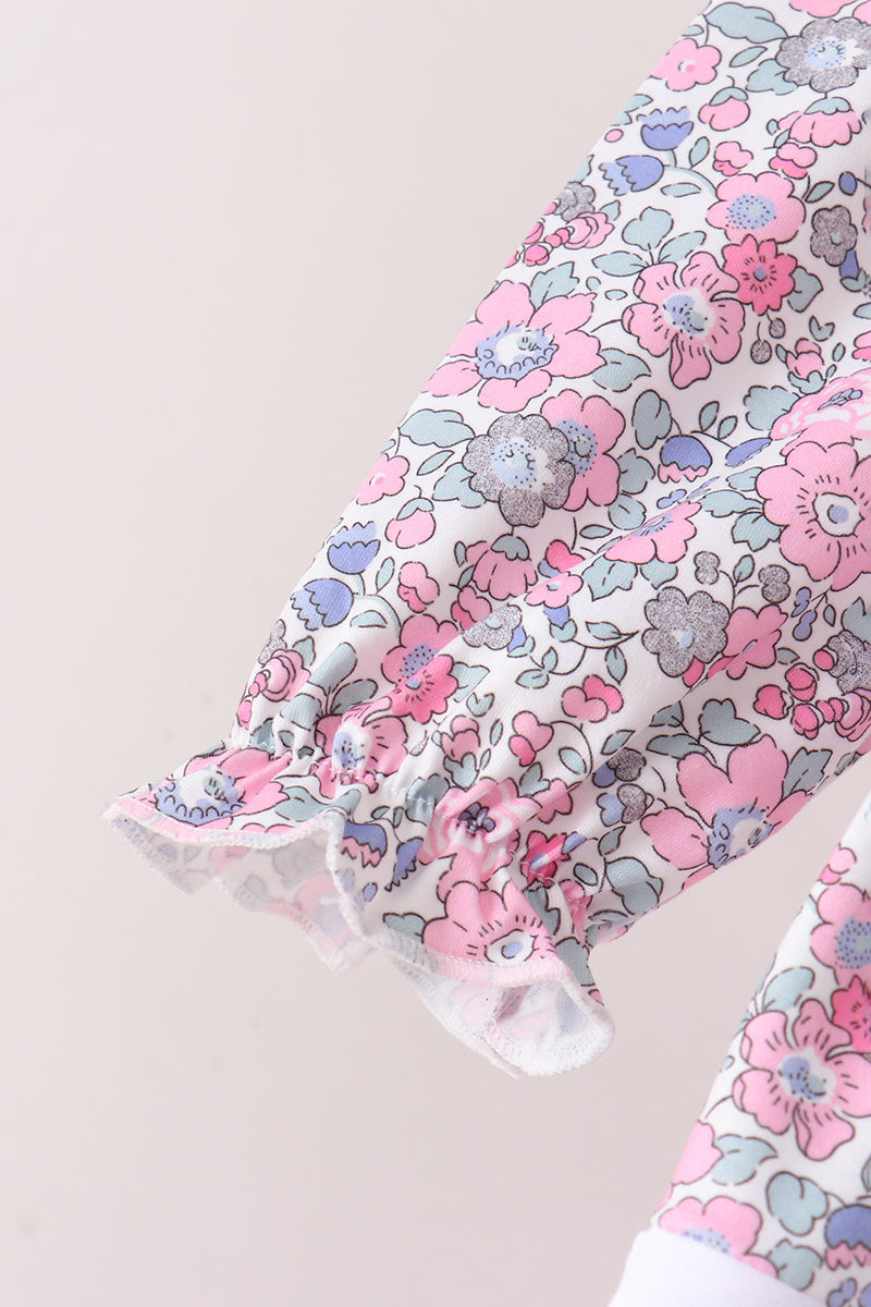 Pink Floral Embroidery Pants Set