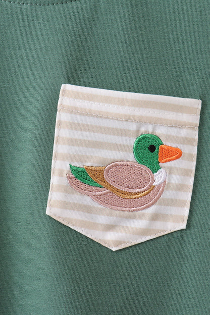 Green Mallard Embroidery Pocket Top