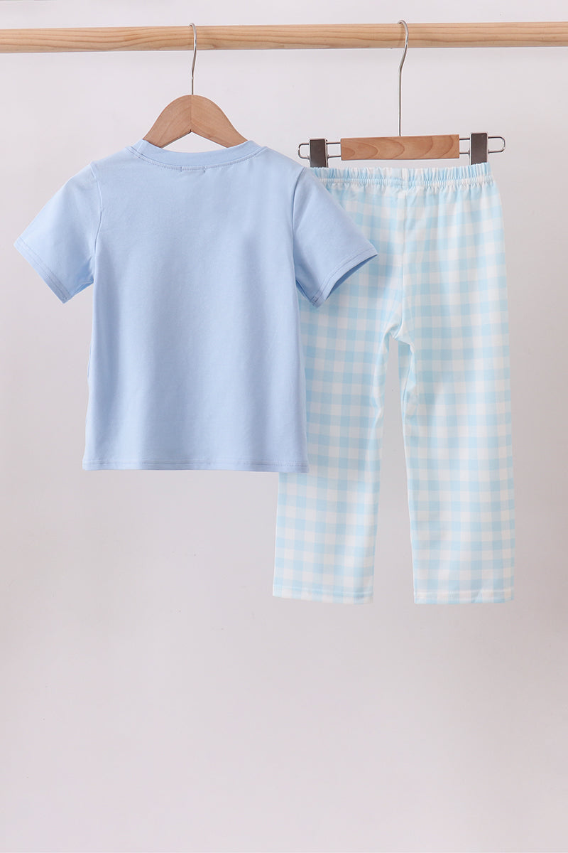 Blue Mallard Applique Gingham Pants Set