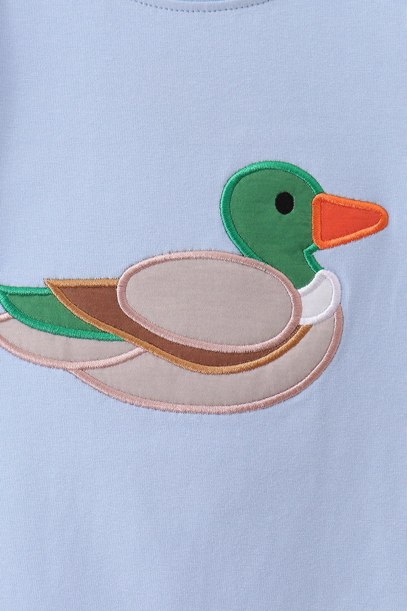 Blue Mallard Applique Gingham Pants Set