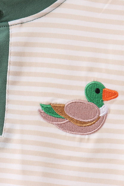 Brown Stripe Mallard Embroidery Top