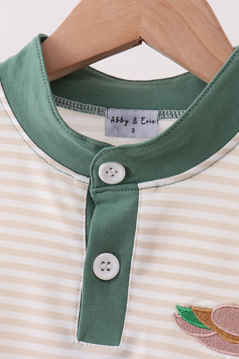 Brown Stripe Mallard Embroidery Top