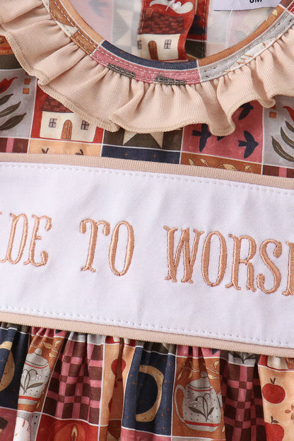 Brown Made to Worship Embroidery Bloomer Set
