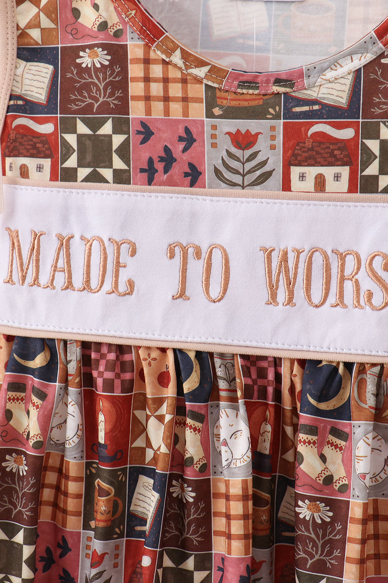 Brown Made to Worship Embroidery Pants Set