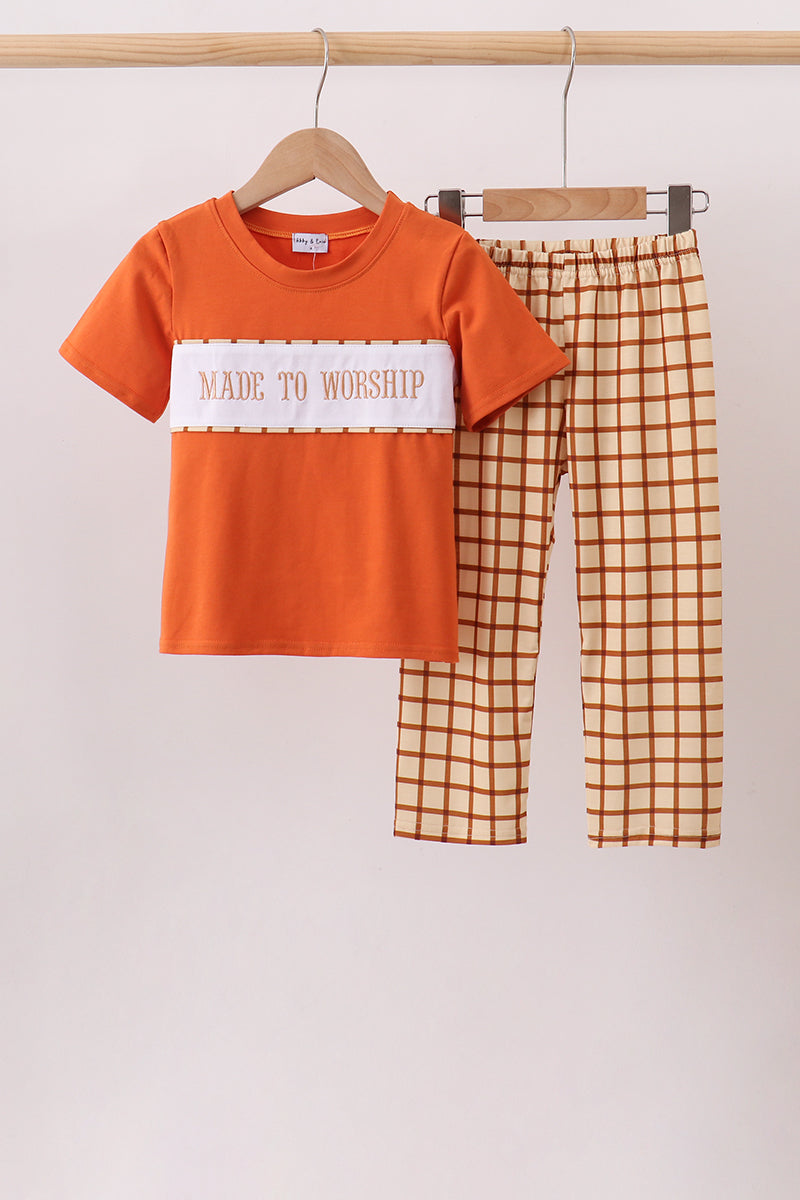 Made to Worship Embroidery Grid Pants Set