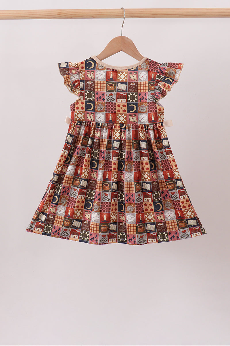Brown Made to Worship Embroidery Ruffle Dress