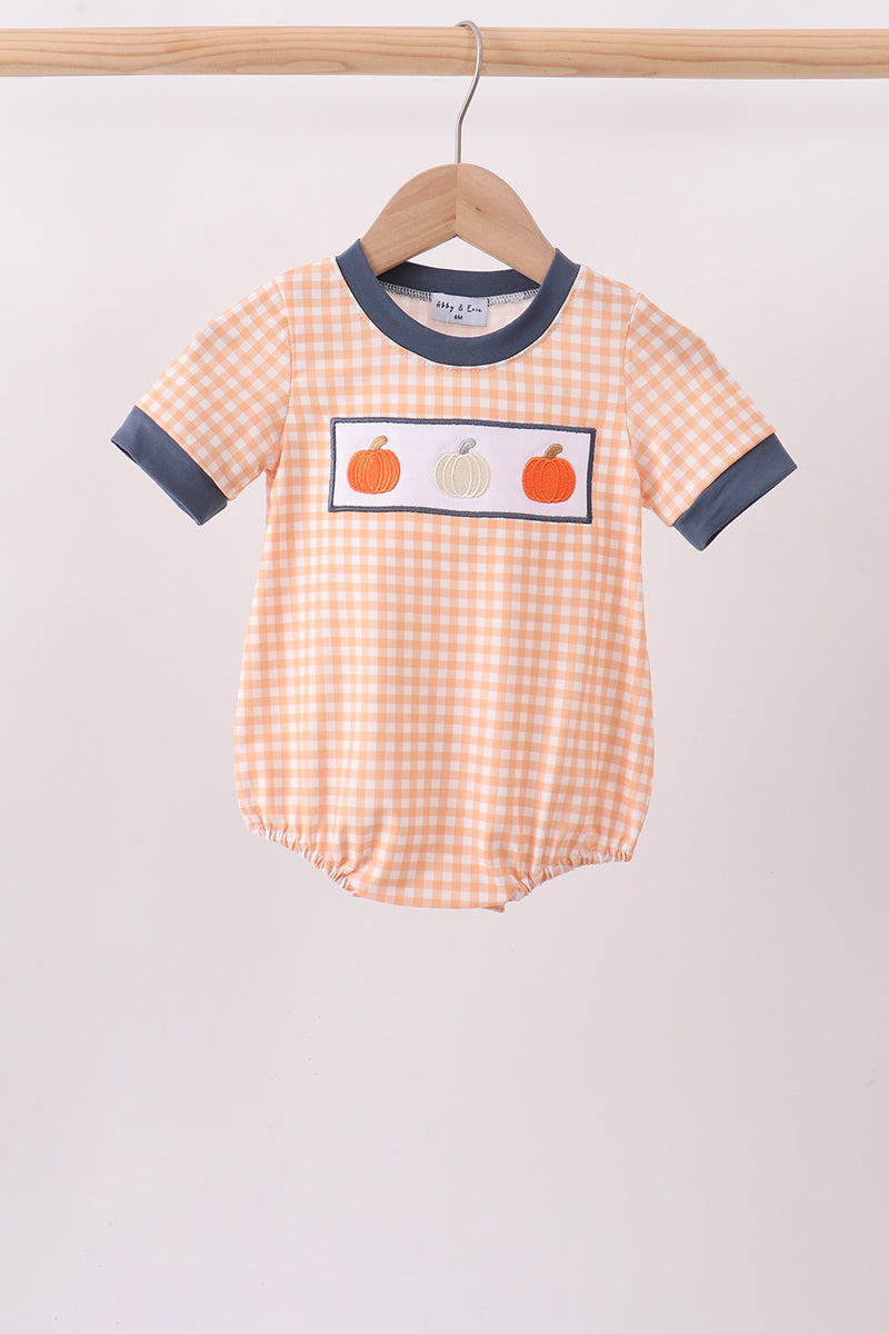 Orange Pumpkin Embroidery Gingham Bubble