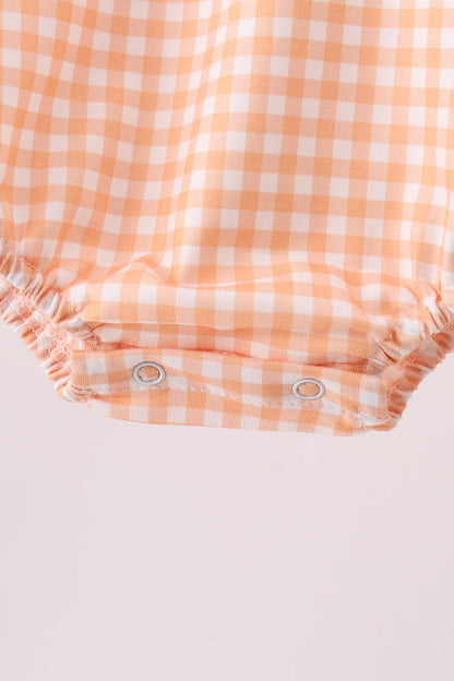 Orange Pumpkin Embroidery Gingham Bubble