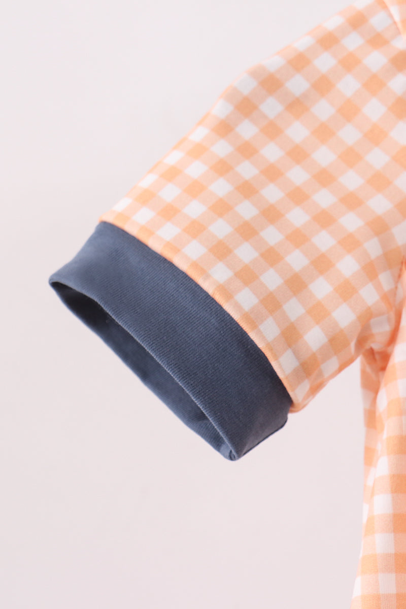 Orange Pumpkin Embroidery Gingham Bubble