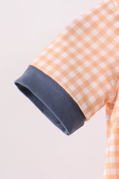 Orange Pumpkin Embroidery Gingham Bubble
