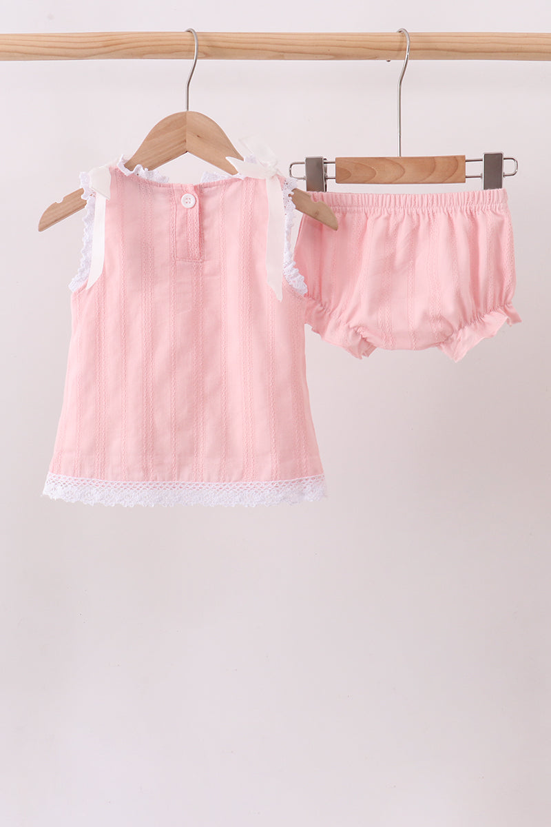 Pink Lace Jacquard Bloomer Set