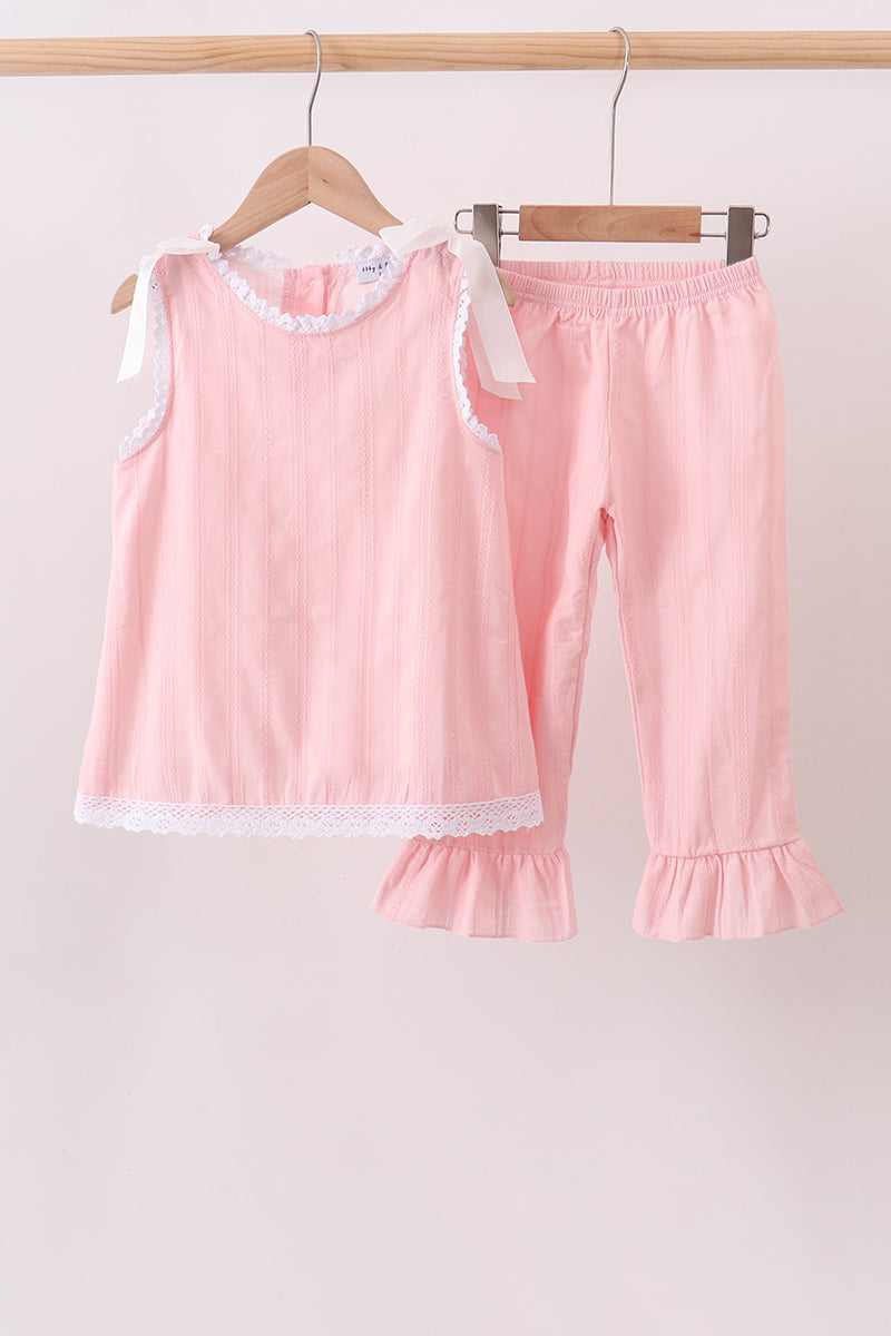 Pink Lace Ruffle Pants Set