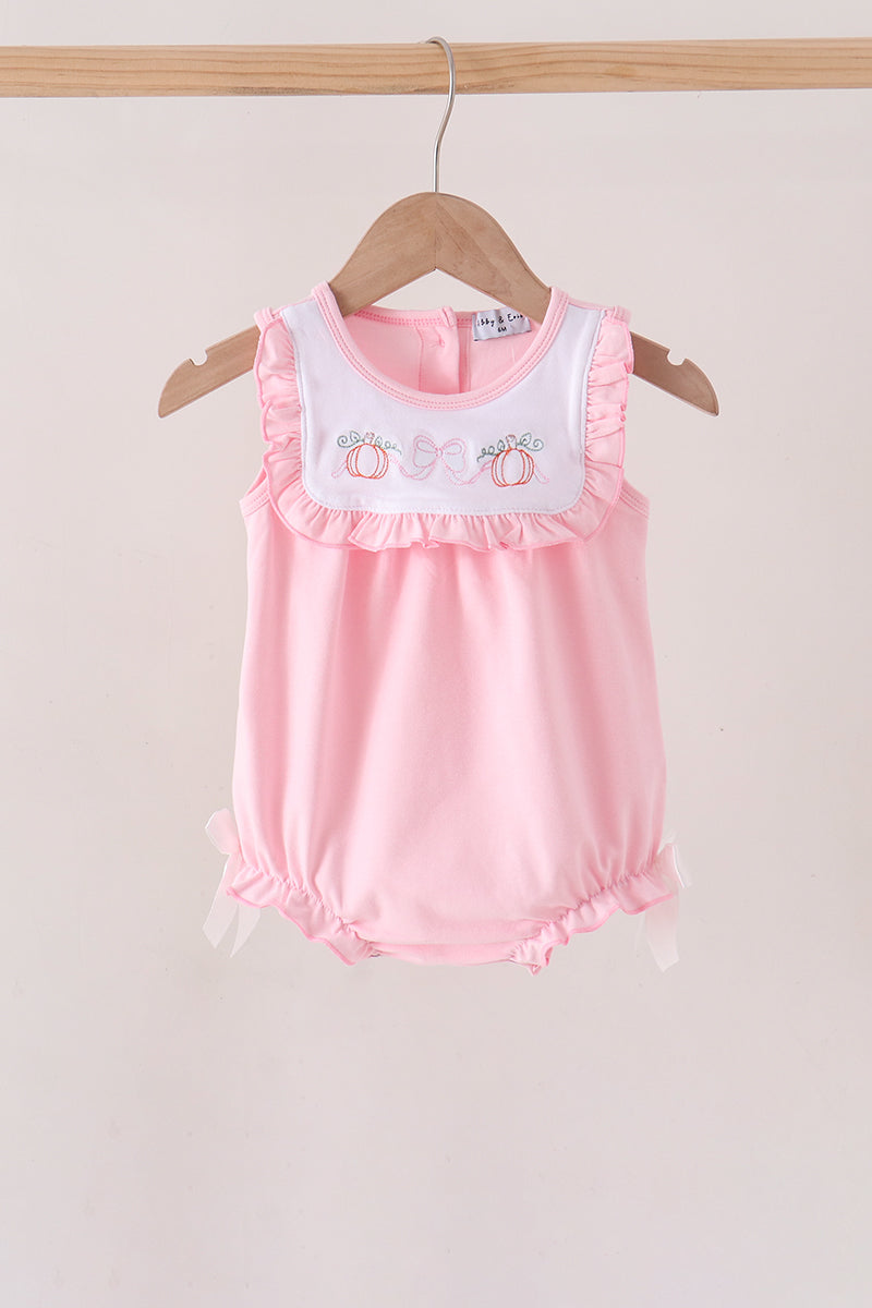Pink Pumpkin Bow Embroidery Ruffle Bubble