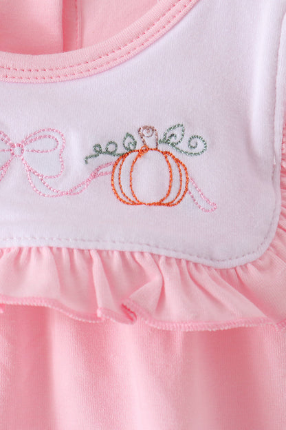 Pink Pumpkin Bow Embroidery Ruffle Bubble