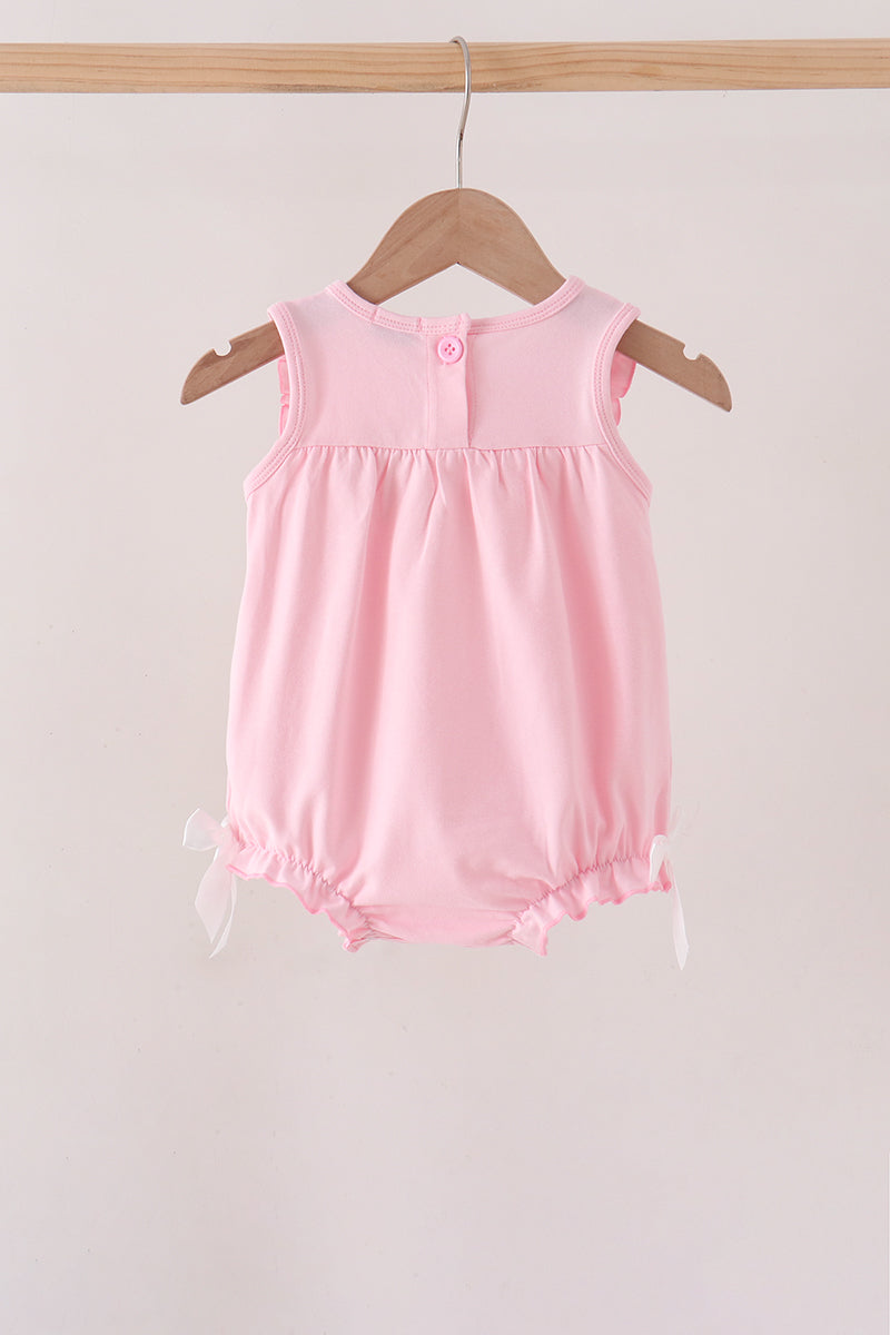 Pink Pumpkin Bow Embroidery Ruffle Bubble