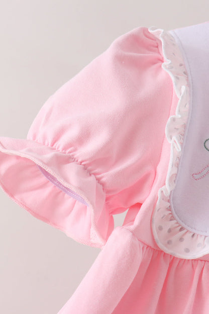 Pink Pumpkin Bow Embroidery Ruffle Shorts Set