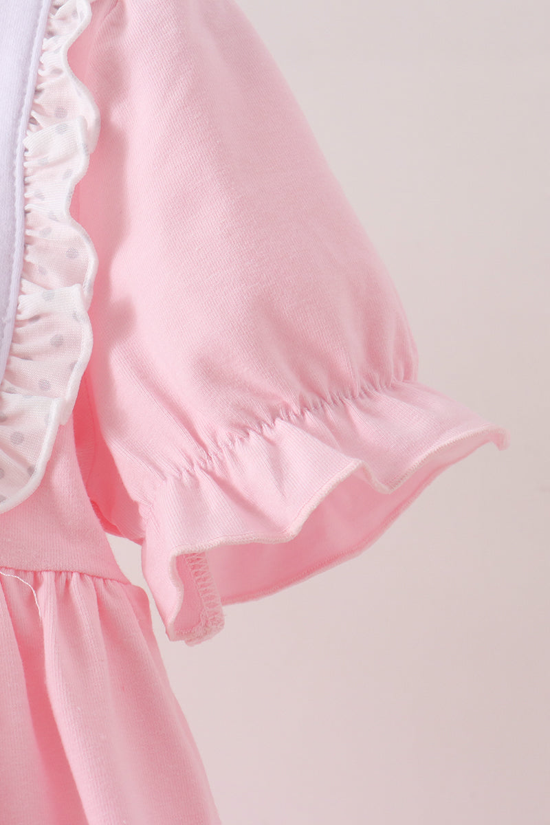 Pink Pumpkin Bow Embroidery Ruffle Dress
