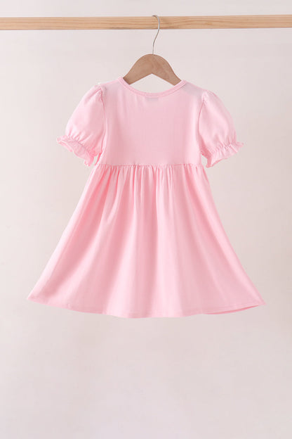 Pink Pumpkin Bow Embroidery Ruffle Dress