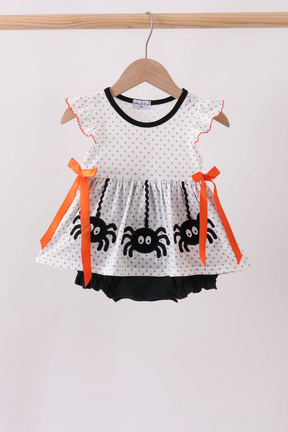 Black Spider Embroidery Ruffle Bubble