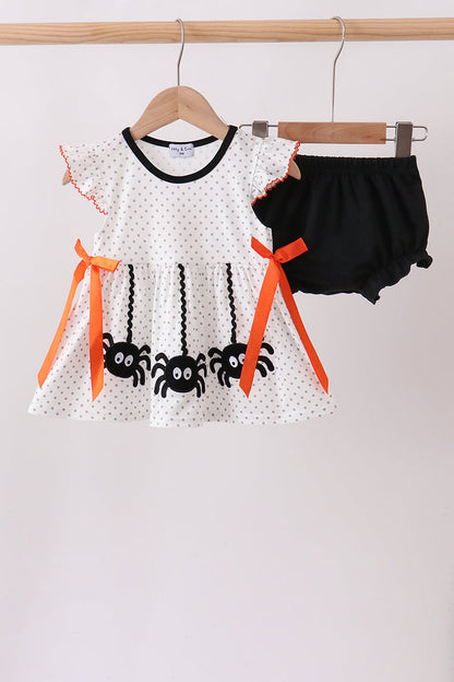 Black Spider Embroidery Ruffle Bloomer Set