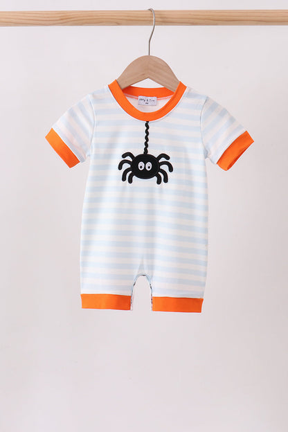 Orange Spider Embroidery Stripe Romper
