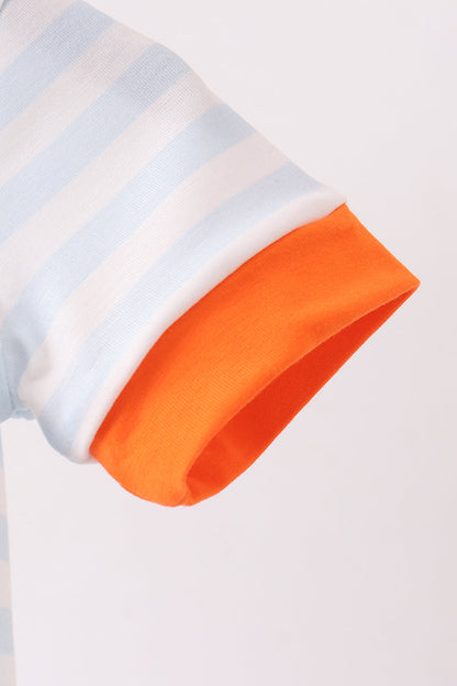 Orange Spider Embroidery Stripe Romper