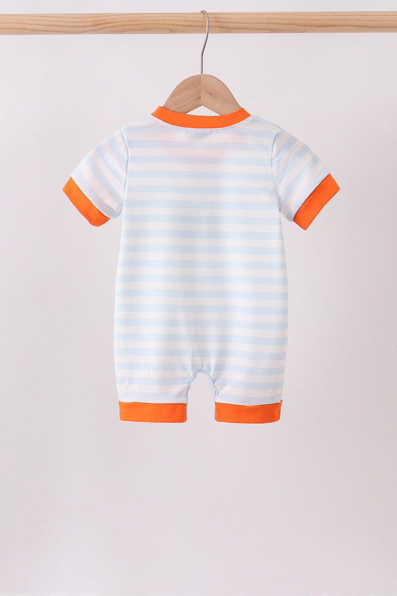 Orange Spider Embroidery Stripe Romper