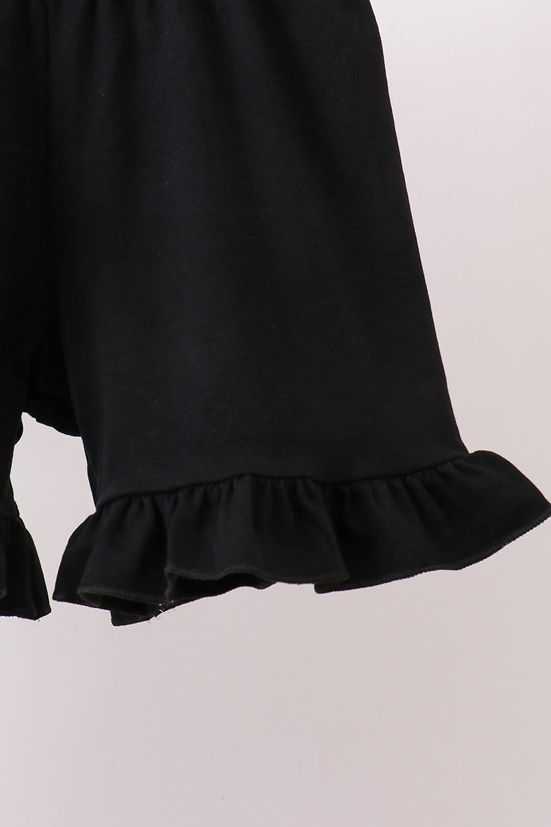 Black Spider Embroidery Ruffle Shorts Set
