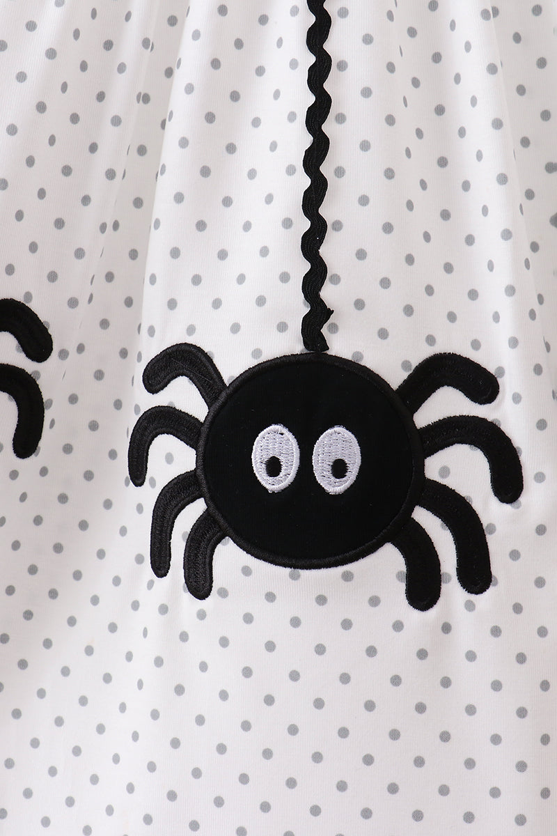 Black Spider Embroidery Ruffle Dress