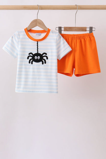Orange Spider Embroidery shorts Set