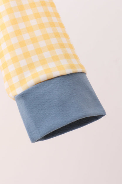 Mustard Pumpkin Embroidery Gingham Bubble