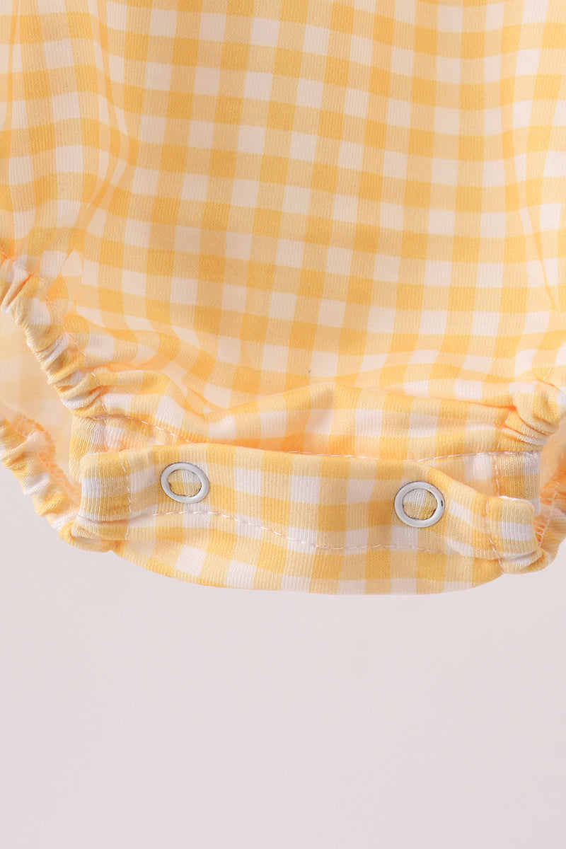 Mustard Pumpkin Embroidery Gingham Bubble
