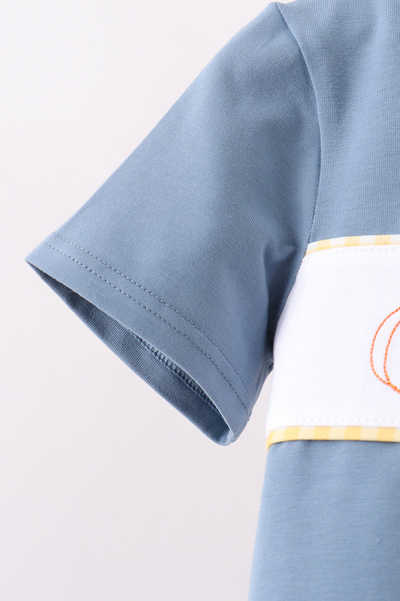 Blue Pumpkin Embroidery Gingham Shorts Set
