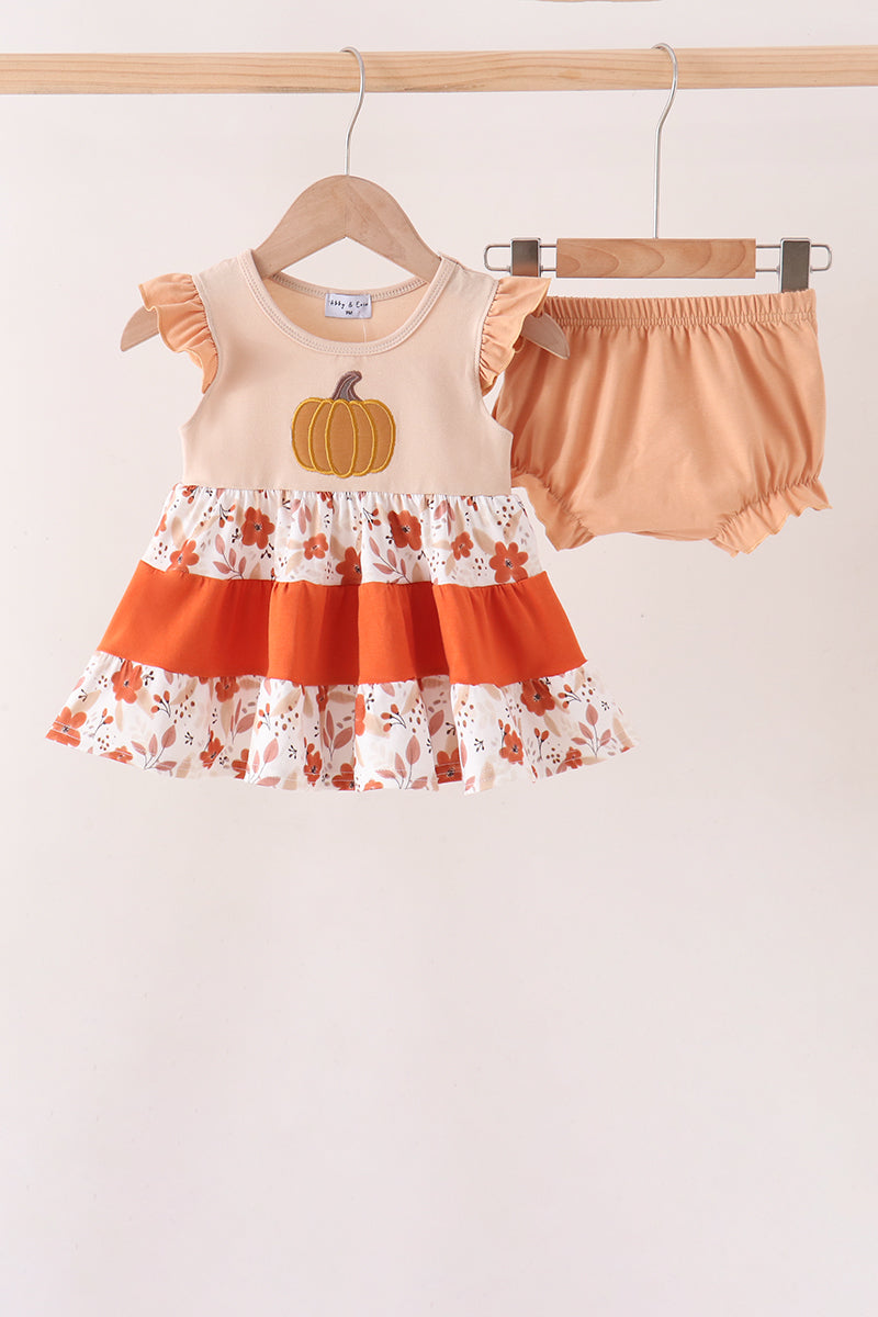 Floral Pumpkin Embroidery Ruffle Bloomer Set