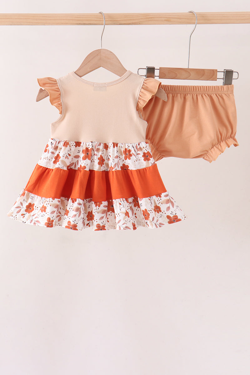Floral Pumpkin Embroidery Ruffle Bloomer Set