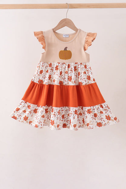 Floral Pumpkin Embroidery Ruffle Dress
